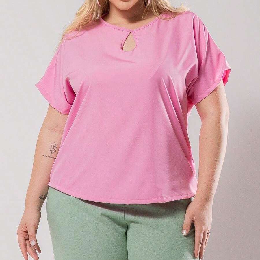 Plus Size Women's Blouse Curve T-Shirt Women's Short Sleeve Blouse G1 G2 G3 - 淺粉色 - 查看 1