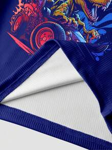 2pcs Tween Boys' Dinosaur Racing Long Sleeve Top And Pants Sleepwear Set - Multicolor - View 5