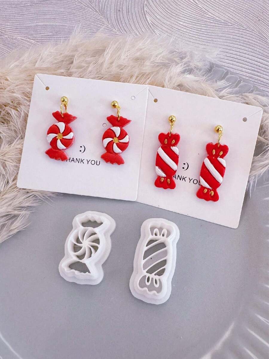 2 件圣诞糖果粘土切割器 | 冬季聚合物粘土切割器 | 粘土耳环切割器 | 用于珠宝制作的聚合物粘土切割器 - 白色 - 查看 1