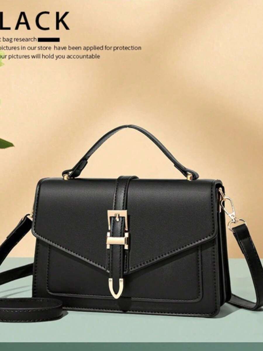 Women's Crossbody Bag Portable Crossbody Travel Medium New Buckle(9391) - 黑色 - 查看 1
