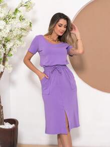 Sweatshirt Set Of Blouse With Slit Skirt C3015 - Màu Lilac Tím - Xem 7
