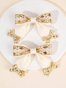 2 件装金色印章蝴蝶结发夹，适合儿童，时尚优雅装饰发夹，适合女孩，儿童发饰 - 彩色 - 查看 1