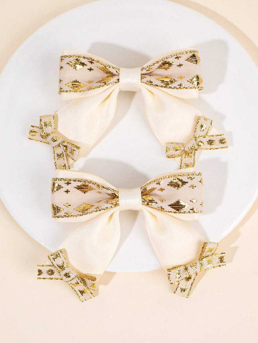 2 件装金色印章蝴蝶结发夹，适合儿童，时尚优雅装饰发夹，适合女孩，儿童发饰 - 彩色 - 查看 1