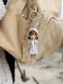 1 件亚克力 2D 钥匙扣，带有可爱的护士形状设计，防水、防刮、无毛刺、干净的修剪学校汽车配件哥特 Y2k 包配件挂绳带身份证夹汽车配件包饰 - 彩色 - 查看 3