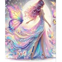 Round Diamond Painting Kit - Butterfly Princess And Floral Fantasy - Full Drill Canvas Art Craft Suitable For Home Wall Decor, DIY Mosaic Jewel Art For Adults And Beginners