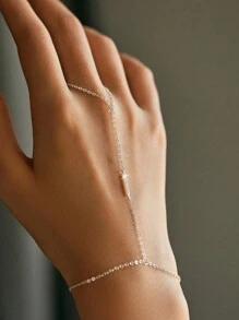 SYMFNY 1 件简约 925 纯银锆石手链戒指，适合女性、情人节和日常佩戴 - 銀色 - 查看 1