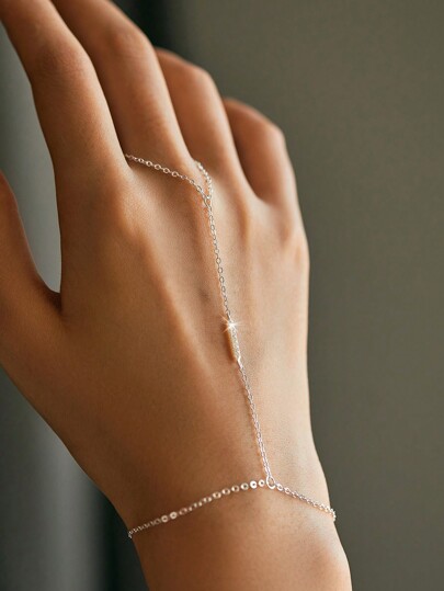 SYMFNY 1 件简约 925 纯银锆石手链戒指，适合女性、情人节和日常佩戴