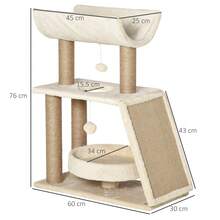 PawHut Cat Tree For Indoor Cats With Scratching Posts Pad, Kitten Tower With Bed Perch Ball Toy, 60 X 30 X 76 Cm - Brown - View 5
