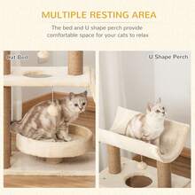 PawHut Cat Tree For Indoor Cats With Scratching Posts Pad, Kitten Tower With Bed Perch Ball Toy, 60 X 30 X 76 Cm - Brown - View 4