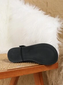 Fashionable Mary Jane Flats For Women, Vintage French Style Fuzzy Fabric Slip-On Shoes, Suitable For Autumn/Winter - Black - View 6