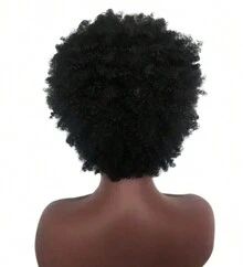 New African Wig Hair, European And American Wig, Women's Short Curly Hair, Explosive Head Mechanism, Synthetic Fiber Wigs For Daily Use, Halloween Wigs - 黑色 - 查看 3