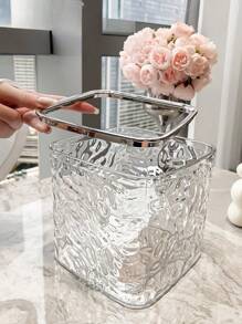 1 Piece Stylish And Luxury Desktop Trash Can Storage Box Snap Closing And Opening For Bedside Mini Desktop Trash Can Multipurpose Organizer With Click Lid Cosmetic And Makeup Holder Mini Desktop Trash Can Desktop Storage Box Snap Closing And Opening Storage Box - 灰色 - 查看 6