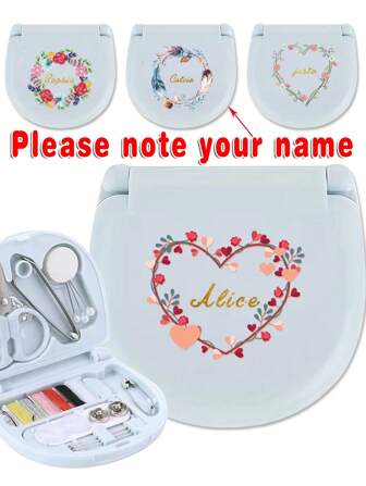 1 Pc Customized Name Travel Sewing Kit With Organizer Case Embroider Set Emergency Repair Tools Box Portable Needlework Accessories Travel Accessories Personalized DIY With Threads Scissors Hand Sewing Needles
