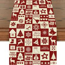 1 件圣诞桌旗，冬季节日亚麻桌旗，驯鹿圣诞老人袜子和冬青设计，适合家庭、餐厅、餐桌装饰，13"X72"/33 厘米 * 183 厘米 - 彩色 - 查看 13