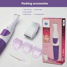 2-In-1 Portable Women's Bikini Trimmer And Shaver, Intimate Area, Face, Leg, Eyebrow, Nose, Lip And Full Body Hair Removal Tool - Purple - View 11