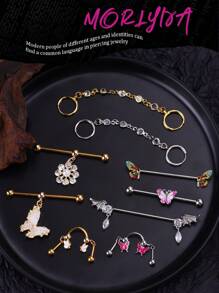 1 peça Y2k Multiuso Industrial Brinco Borboleta Industrial Piercing Jóias Aço Inoxidável Strass Decoração Asas Industrial Brincos Para Mulheres Homens Coração Arco Industrial Bar Piercing Nariz Anel Corrente Cartilagem Hélice Piercing Brincos Flor Industrial Barbell Body Piercing Jóias 38mm 1&1/2 Polegada Industrial Piercing Bar Para Natal Halloween Presente Festa Uso Diário Noite Fora Reuniões Sociais Uso Diário
