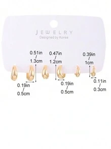 3對時尚簡約誇張耳環，適用於女性，節日禮物 - 金黃色 - 查看 2