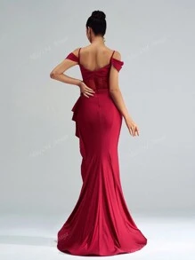 Women Floral Print Ruffle Ruffle Detail Asymmetric Hem Split Evening Party Dress, Wedding Guest Dress, Formal Dress,Gown