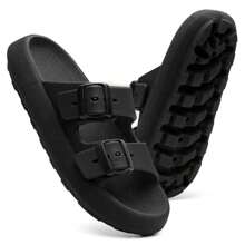Men's Cloud Flip Flops Slide Sandal Two Straps Comfortable Buckle - 黑色 - 查看 6