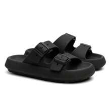 Men's Cloud Flip Flops Slide Sandal Two Straps Comfortable Buckle - 黑色 - 查看 4