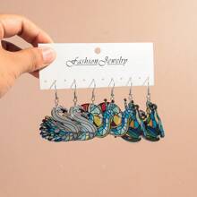 3 对/套时尚亚克力彩色玻璃风格动物猫天鹅大象吊坠耳环，适合女性日常和节日佩戴 - 彩色的 - 查看 15