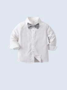 BOARNSEORL 3 件套年轻男孩绅士服装 - 带蝴蝶结的白色衬衫、背心和裤子，适合生日派对、正式活动、婚礼、洗礼、1 岁生日 - 灰色 - 查看 5