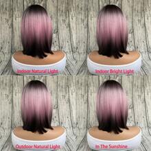 Pink Brown Ombre Black Short Straight Synthetic Wigs With Bangs Bob Wig For Women Daily Cosplay Party Heat Resistant Hair Wigs For Daily Use Cosplay, Party, Beginner Friendly 2024 Halloween Vacation Spring Summer Autumn All-Match Women's Wig - 彩色 - 查看 6