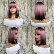 Pink Brown Ombre Black Short Straight Synthetic Wigs With Bangs Bob Wig For Women Daily Cosplay Party Heat Resistant Hair Wigs For Daily Use Cosplay, Party, Beginner Friendly 2024 Halloween Vacation Spring Summer Autumn All-Match Women's Wig - 彩色 - 查看 9