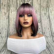 Pink Brown Ombre Black Short Straight Synthetic Wigs With Bangs Bob Wig For Women Daily Cosplay Party Heat Resistant Hair Wigs For Daily Use Cosplay, Party, Beginner Friendly 2024 Halloween Vacation Spring Summer Autumn All-Match Women's Wig - 彩色 - 查看 3