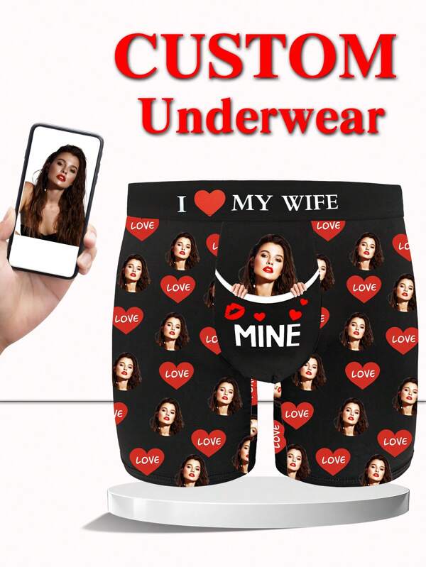 1 Stück Valentinstag personalisierte Herren Boxershorts mit Foto, weiche Unterwäsche mit Foto des Gesichts der Freundin, Geschenke, süß, schlicht, witzig, gemütlich, personalisiert, einzigartig, personalisierte Geschenke für Männer, ideale Geschenke für ihn, Freund, Schlafzimmer, für Hochzeiten, für Feiertage, für Jahrestage, für Geburtstage, personalisierte Herrenunterwäsche, schick Herbst, süß, bunt, niedlich, schlicht, witzig, personalisiert, einzigartig, ideale Geschenke für ihn, ideale Geschenke für sie, Freund, Freundin, Familie, Freunde