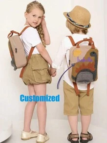 1pc Cartoon Plush Dinosaur Backpack, Customizable Embroidered Name, Cute Dinosaur Schoolbag, Zipper Bag, Canvas Backpack, Unisex, Lightweight & Durable Design, Suitable For Students,New Year Glamour - Multicolor - View 2