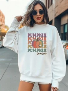 Customized Thanksgiving Women's Sweatshirt, Can Customize Your Own Pictures As Chest Prints, Use Your Favorite Team, Scenery, Art Pictures, Or Your Own Store Logo. Thanksgiving Gift For Girlfriend Or Wife.