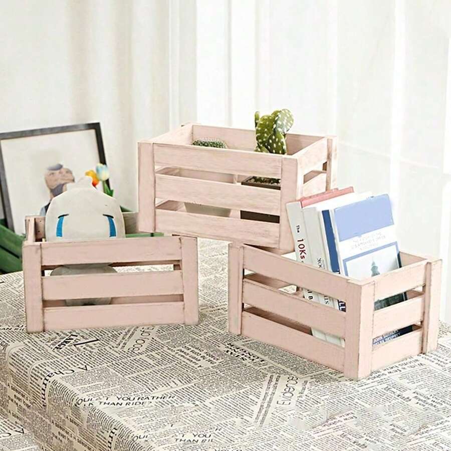 1PC Thùng gỗ, Thùng gỗ có tay cầm, Lưu trữ quần áo, Trang trí sân, Hộp lưu trữ bằng gỗ cho nhà bếp, văn phòng, phòng ngủ, tủ quần áo, Trang trí đồng quê mộc mạc - Nhiều màu - Xem 1