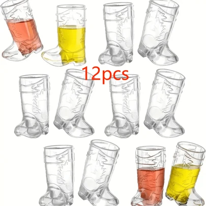 12pcs Mini Cowboy Boot Shot Glasses, Plastic Western Cowboy Beer Mugs, Cool Party Cups, Plastic Mini Cowboy Hat ,Reusable Cowboy Cowgirl Party Decorations Supplies For Birthday, Theme Party,Christmas