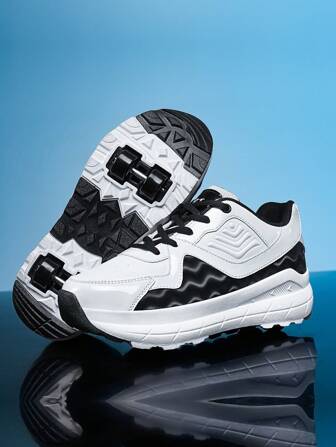 儿童鞋极具吸引力的多功能运动鞋，带可拆卸变形双轮系带滚轮男女休闲鞋，时尚轮滑鞋