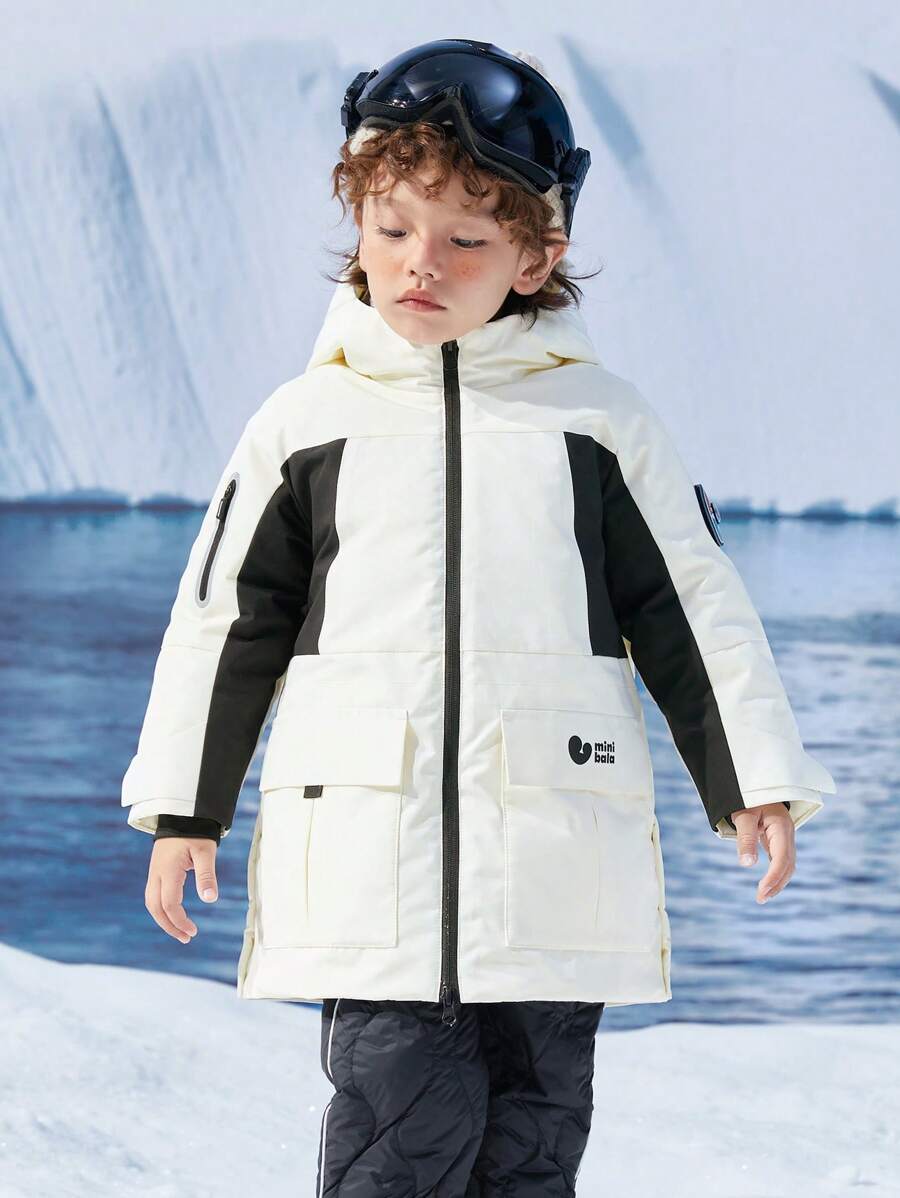 mini bala Áo khoác lông vũ dài cho bé trai Áo khoác mùa đông ấm áp cho bé - Màu trắng sữa - Xem 1