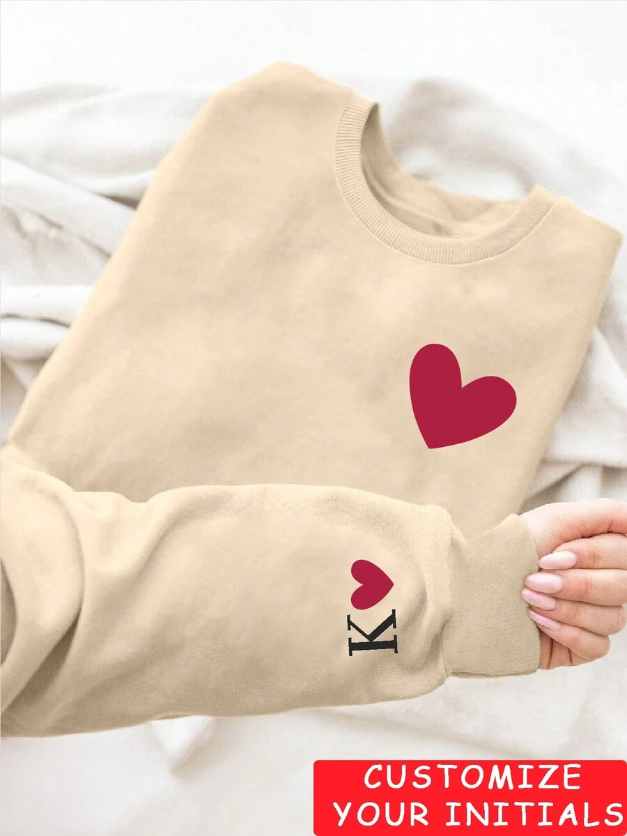 Gifts For Your Girlfriend/Wife, Valentine's Day Gifts, Personalized Couple Sweatshirts, Custom Women's Crew Neck Sweatshirts - Add Your Own Initials To Customize Your Own T-Shirt (First Letter Of Your Name/Family Member/Party Classmates/Friends) To Design Your Own Personalized Printed T-Shirt, Logo | Business | Wedding Gifts | Party Costumes | Birthday Gifts | Halloween Costumes | Christmas Costumes, Custom Names