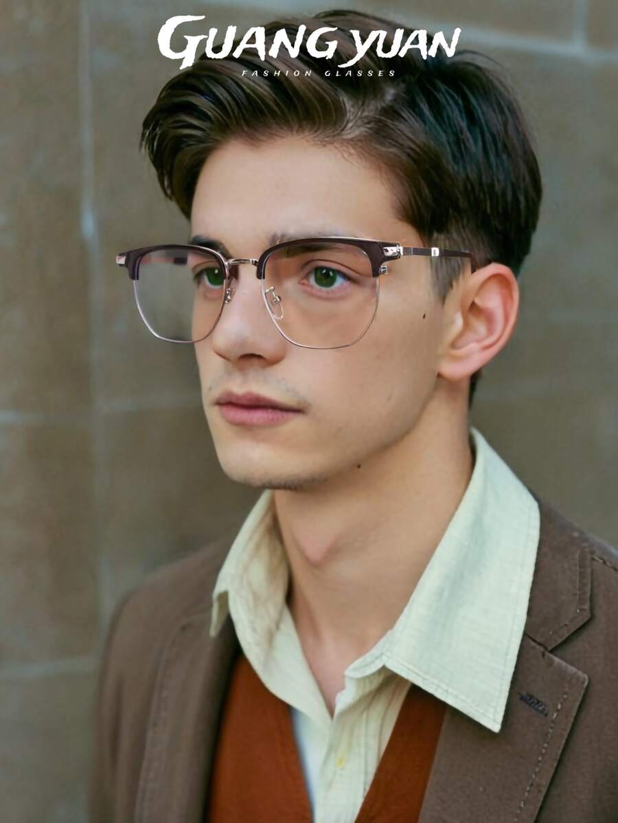 1 副 TR 金属框架商务休闲时尚透明镜片眼镜，男女通用，高端日常多功能装饰水晶镜片 - A - 查看 1