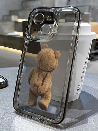 1PC Funny Ass-Grabbing Bear Graphic Matte Black Protective Phone Case Compatible With IPhone & Smartphones
