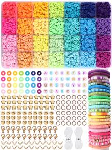 Ton Perlen Set, 28 Farben flache runde Polymer Ton Perlen für Schmuckherstellung, Ton Abstandsperlen für Armband Kette Ohrringe Selbermachen mit Buchstabenperlen für Erwachsene