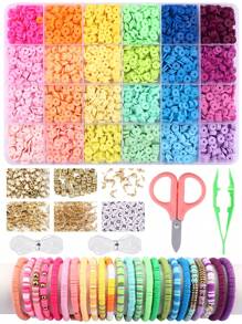 Ton Perlen Set, 28 Farben flache runde Polymer Ton Perlen für Schmuckherstellung, Ton Abstandsperlen für Armband Kette Ohrringe Selbermachen mit Buchstabenperlen für Erwachsene