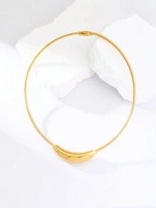 1 chiếc vòng cổ ngắn bằng thép không gỉ hình ống cong phóng đại cho nữ, thích hợp để đeo hàng ngày - cổ áo - Xem 9