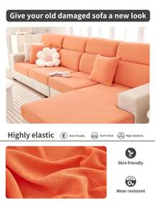 1 件四季弹力沙发套，现代简约防滑全覆盖布艺厚沙发垫套，可洗、防尘、防褪色，适用于 L 形和 1-2-3-4 座沙发 - 橘色 - 查看 10