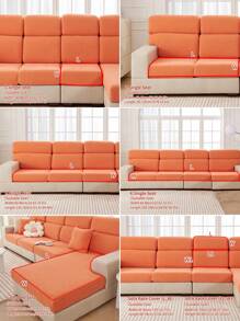 1 件四季弹力沙发套，现代简约防滑全覆盖布艺厚沙发垫套，可洗、防尘、防褪色，适用于 L 形和 1-2-3-4 座沙发 - 橘色 - 查看 5