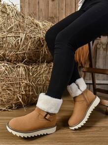 Giày bốt cổ ngắn thời trang ấm áp, lót lông sang trọng dành cho nữ, thích hợp cho hoạt động ngoài trời, giày mùa đông, bốt lông thú, bốt đi tuyết. - màu nâu - Xem 3