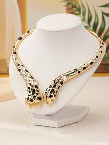 1 件时尚潮流街头嘻哈风格锌合金弹簧扣钻石豹纹设计女式颈链 - 彩色 - 查看 2