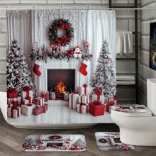 Bộ 1/4 tấm rèm tắm Giáng sinh mùa đông Bộ lò sưởi Cây thông Noel Vòng hoa Quà tặng Rèm tắm màu đỏ Polyester chống thấm nước Có thể giặt được Cho Giáng sinh Ngày lễ Phòng tắm Trang trí nhà tắm với 12 móc Thảm tắm chống trượt hình chữ U Thảm che nắp bồn cầu Trang trí phòng tắm - Đỏ - Xem 7