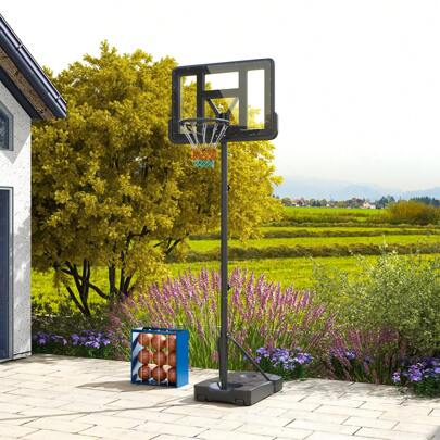  SPORTNOW Height Adjustable Basketball Hoop And Stand, Freestanding Basketball Stand, Net W/ Wheels, Enlarged Base, PE Backboard, 2-3.05m - Black