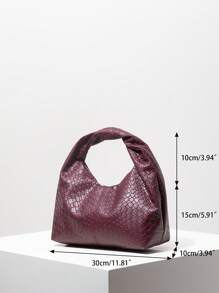 Túi xách vuông bất đối xứng thời trang, Túi tote họa tiết dệt PU, Màu đỏ rượu vang, Túi đi làm hàng ngày, Ví cầm tay (Họa tiết ngẫu nhiên) - Màu đỏ tím - Xem 7