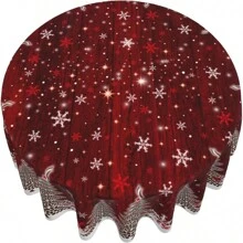 1pc Holiday Christmas Tablecloth, Designed With Snowflakes And Christmas Trees, Circular Tablecloth, Made Of Polyester Fiber, Non Slip, Durable And Easy To Clean, Very Suitable For Holiday Gatherings, Kitchen And Dining Decorations, Christmas Decorations - Multicolor - View 5